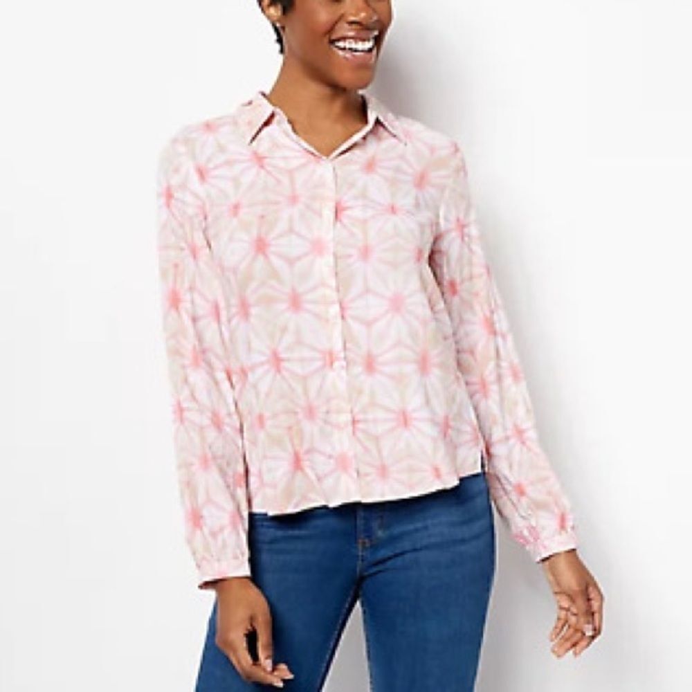 Denim & Co. Printed Button-Front Soft Shirt